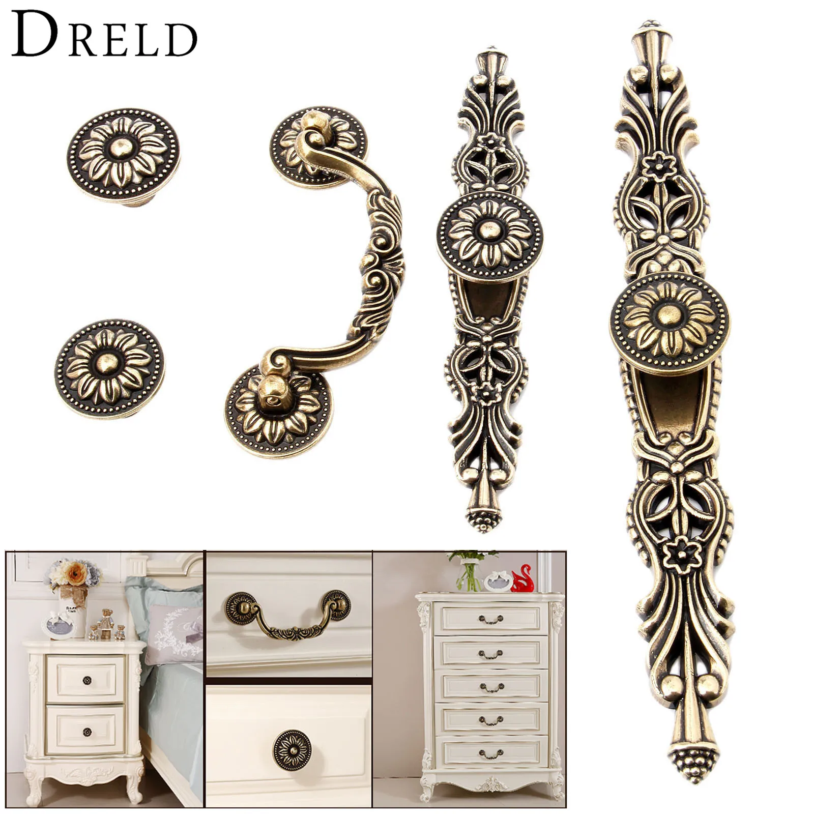 DRELD الأثاث العتيق مقبض خمر مجلس الوزراء المقابض خزانة دولاب درج المطبخ سحب مقبض الأثاث Hareware DRELD الأثاث العتيق مقبض خمر مجلس الوزراء المقابض خزانة دولاب درج المطبخ سحب مقبض الأثاث Hareware
