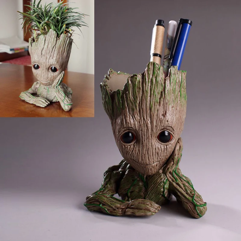 Cute Groot Pen Holder pot PVC Creative Flowerpot Baby Action Figures desk organizer Toy for pencil stationery office accessories (1)