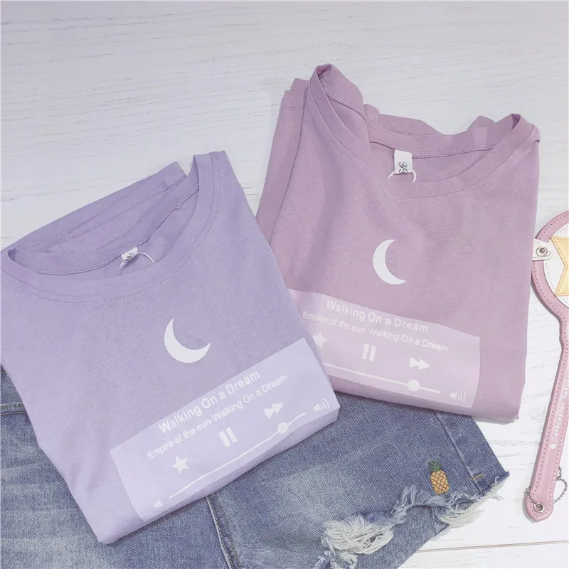Summer Harajuku Women Moon Cartoon Kawaii T Shirt Radio Graph Letters Printed T Shirts Casual Tees Short Sleeve O Neck Cute Tops T Shirts Aliexpress