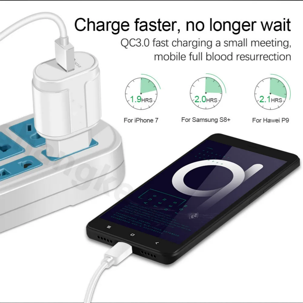 سريع تهمة 3.0 USB مهايئ شاحن 5 فولت 3A سريع الاتحاد الأوروبي تهمة 24 واط الهاتف المحمول شواحن ل iphone سامسونج مع 3 في 1 كابل نقل بيانات