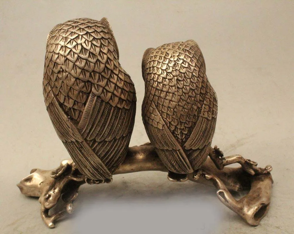 10 &quotНародная китайская Серебряная скульптура резная 2 Love Bird Scout Minerva статуя