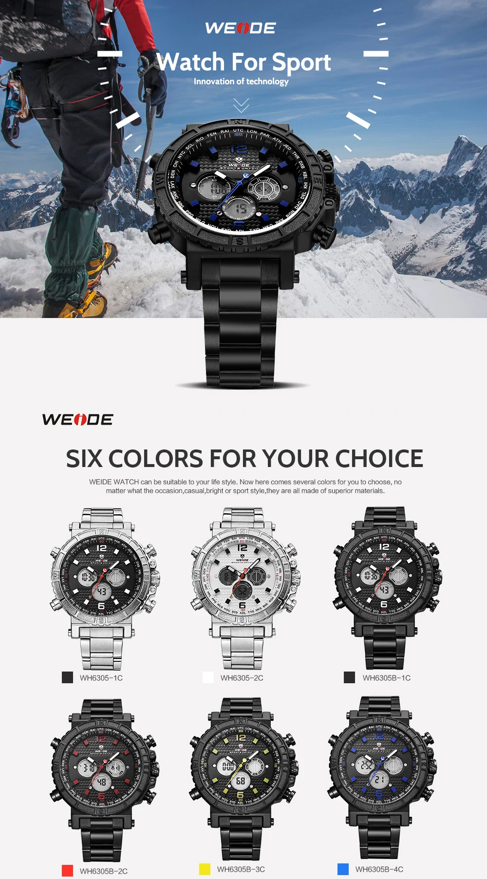 WEIDE Relogio Masculino новые спортивные мужские часы лучший бренд Роскошные Стальные кварцевые часы водонепроницаемые большой циферблат