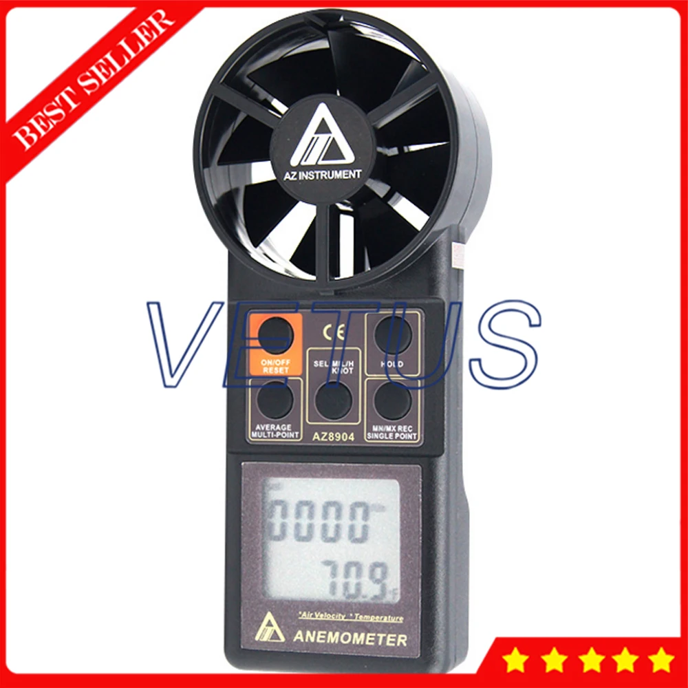 

AZ8904 Handheld Anemometer Wind Speed Meter Digital Air Velocity Temperature Meter 0.4 to 30m/s Range