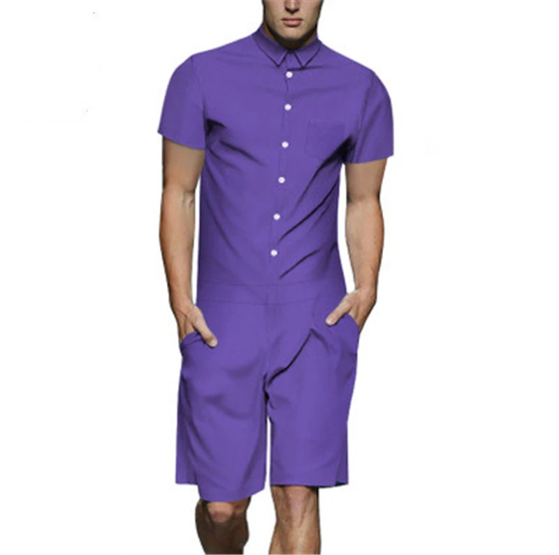 Сплошной цвет Onesie нежный для мужчин летние пляжные короткие комбинезон гарем 3d