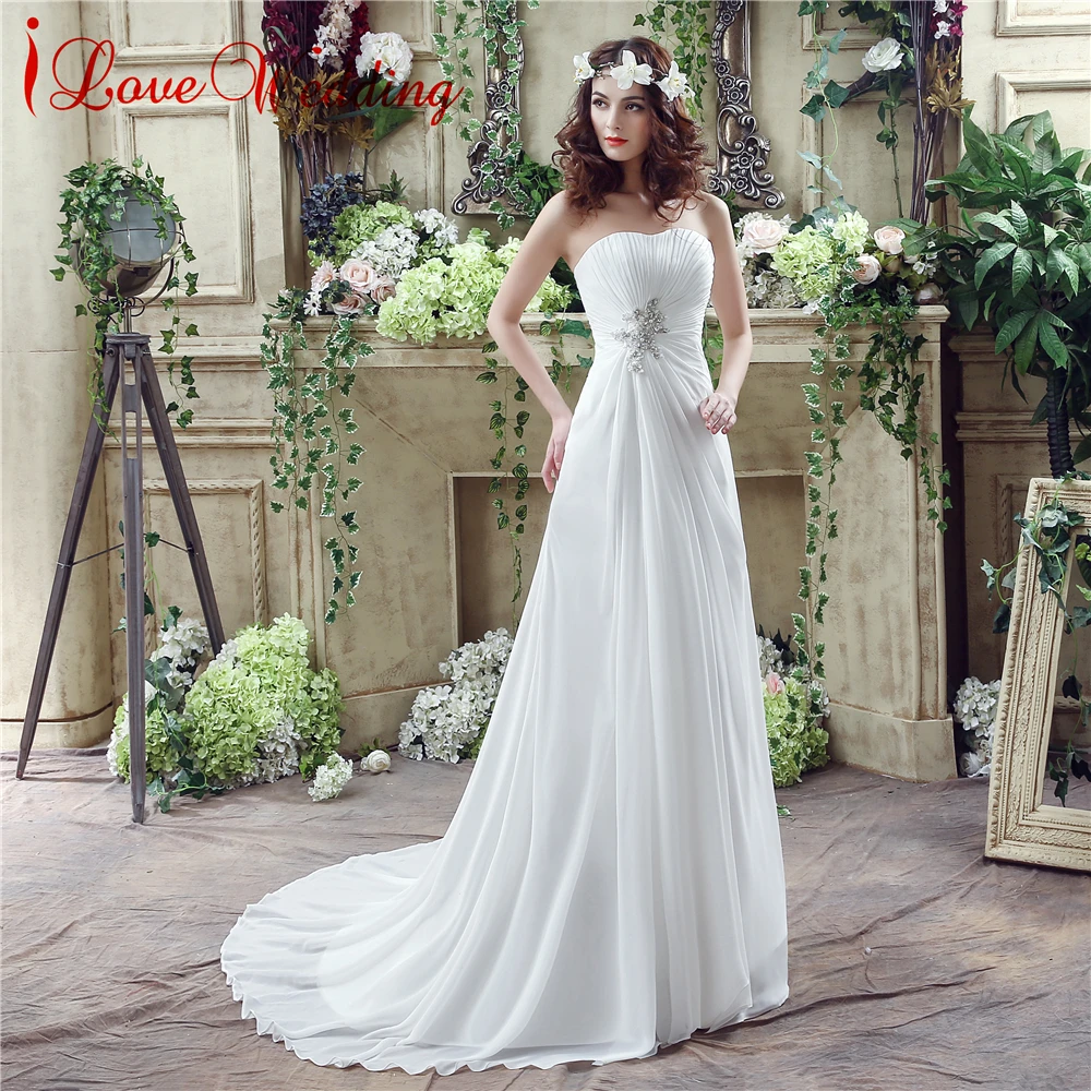 Vintage Cheap Wedding Dress Strapless Chiffon Simple Chiffon Wedding ...