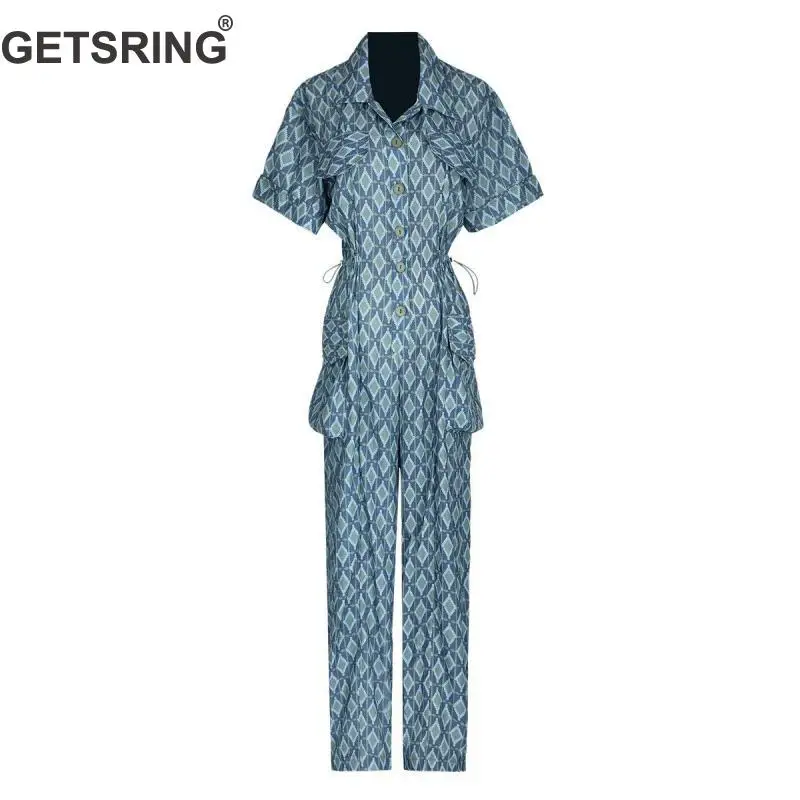 

GETSRING Women Jumpsuit Short Sleeve Plaid Long Rompers Womens Jumpsuit High Waist Wide Leg Summer Womens Rompers Jumpsuit 2019