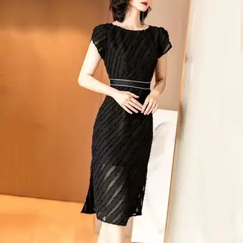 

2020 summer new retro elegant black waist slimming short sleeve dress