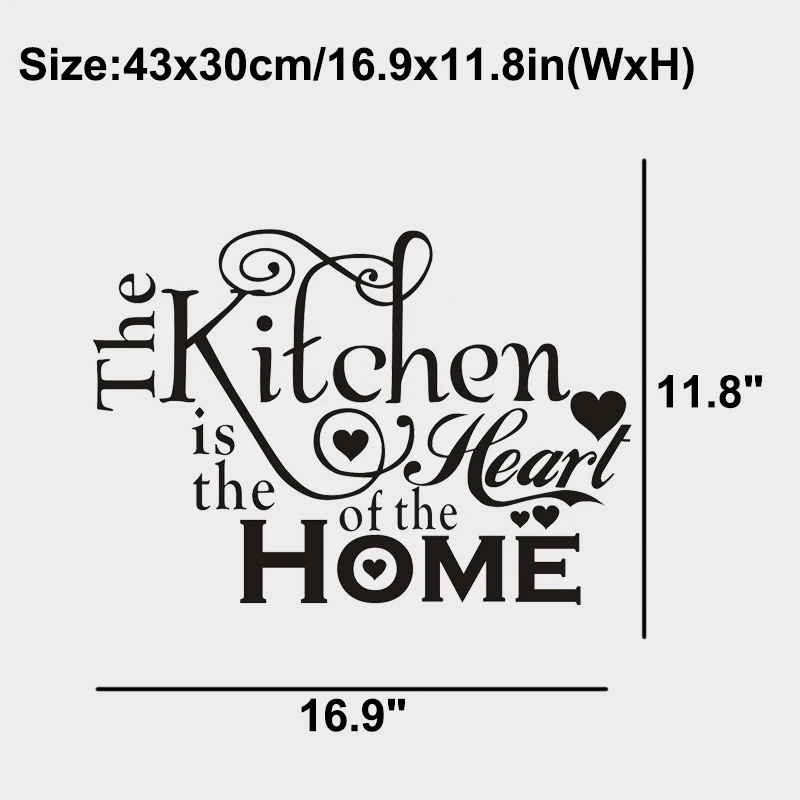 JJRUI Kitchen Heart Home Quote Wall Stickers Art Dining Room Removable Decals DIY Wall Sticker Home Decoration