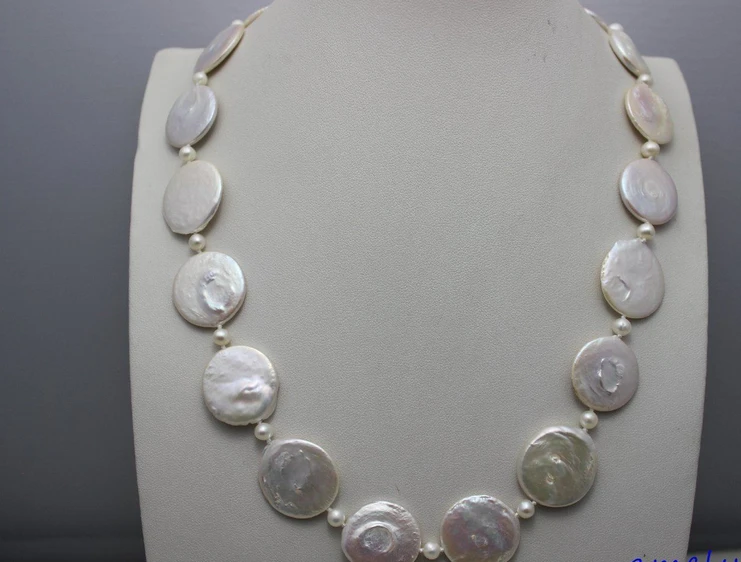 

Jewelr 004137 white Coin-shaped fresh water pearl necklace 18.8mm-20mm