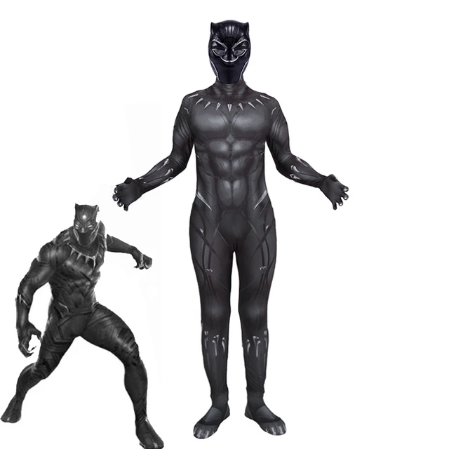 Movie Black Panther Cosplay Costumes Adult Black Bodysuit 3D Printed ...