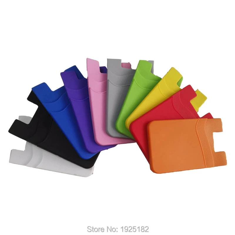 

Elastic two layers Men Women Phone Holder Wallet Silicone Credit Card/ID Wallet Adhesive Trunk Solid Casual Unisex free shipping