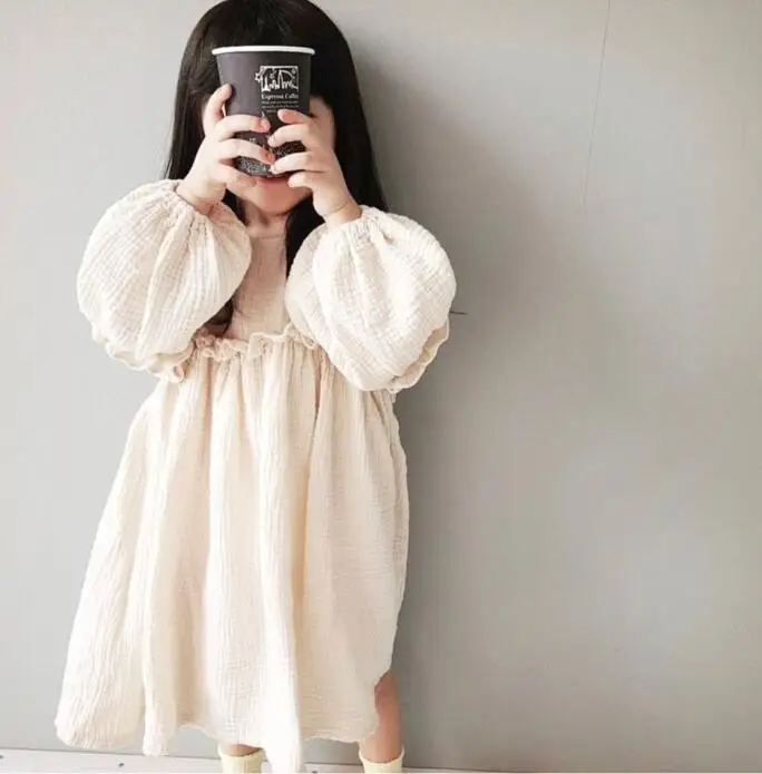 

Korean Japan Style Autumn Kids Girl Dress Linen Clothings Ruffles Princess Sweet Casaul Kids Girl Clothes