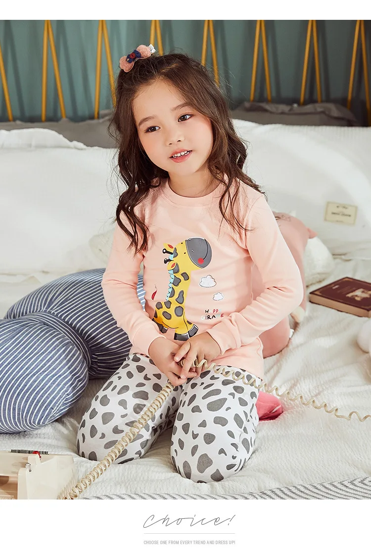 Детские пижамные комплекты одежда для сна с героями мультфильмов для девочек хлопковый комплект одежды для сна с длинными рукавами, детские пижамы с рисунком жирафа, зимние пижамы для девочек