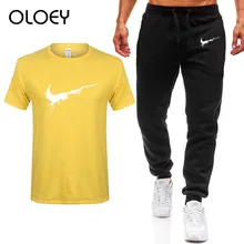 two piece set men sport suit jogging sweatsuit tshirt pants track suit fitness sweat suits mens tracksuit set summer sportswear