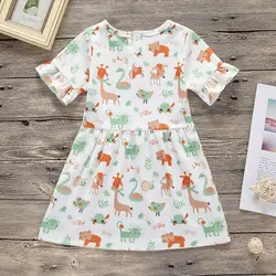 Платье с короткими рукавами и цветочным принтом для маленьких девочек, летнее повседневное Хлопковое платье для маленьких девочек