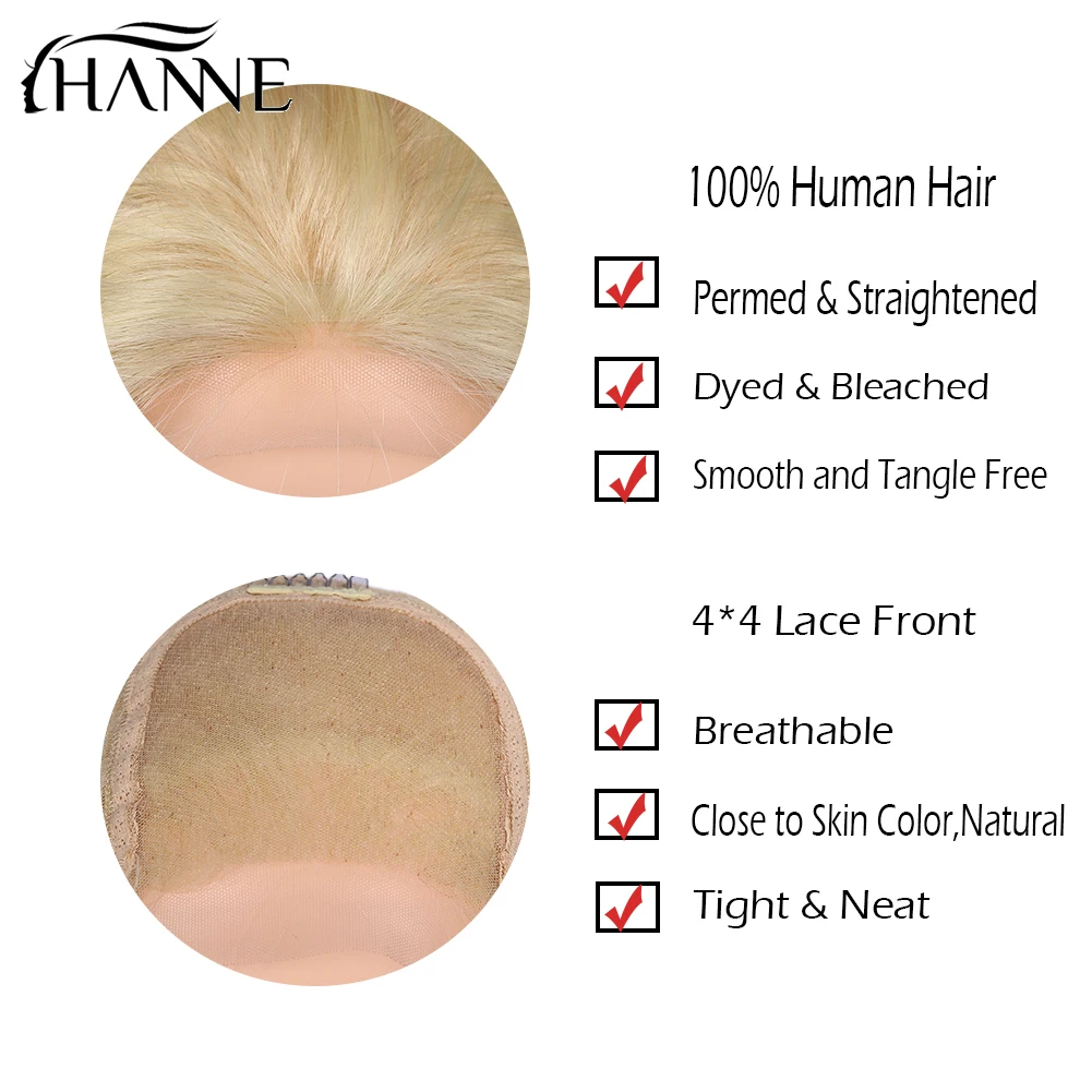613 4*4 Lace Closure Human Hair Wigs Blonde Color Lace Remy Wig For Women Brazilian Straight Human Hair Glueless Lace Wig HANNE