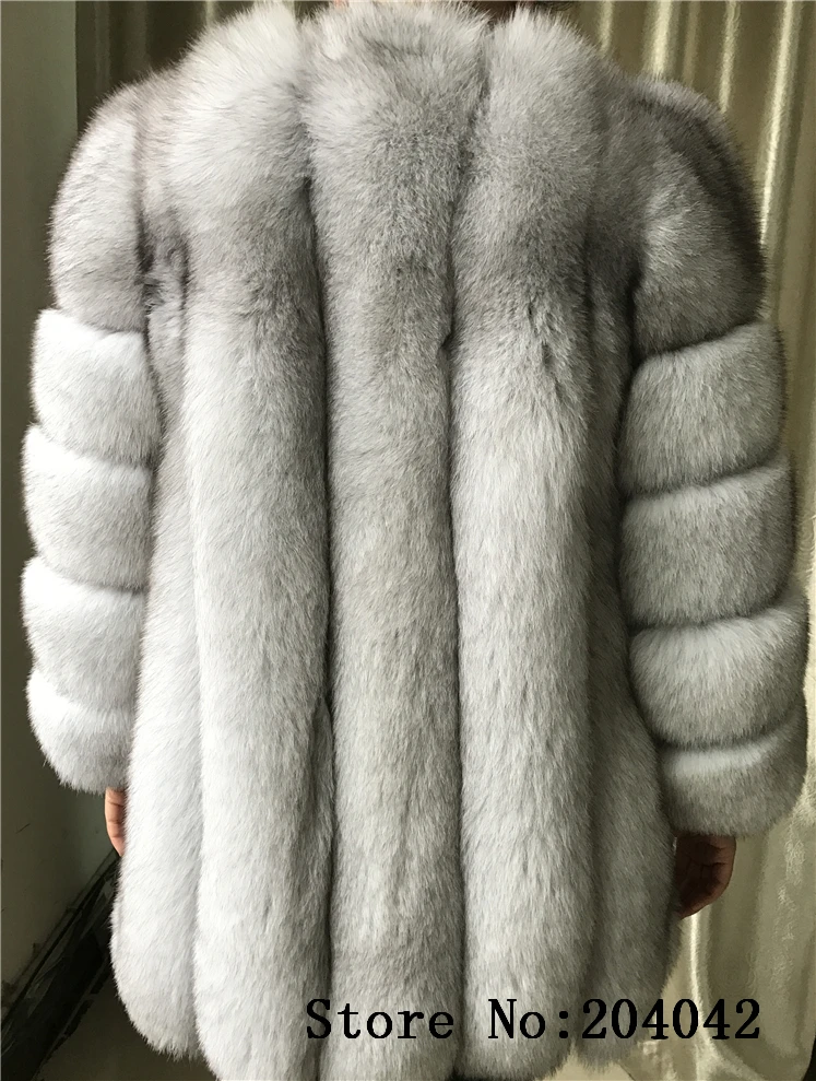 Зимнее теплое пальто из натурального Лисьего меха, женское роскошное пальто с натуральным мехом лисы, длинное пальто с карманами 180628-1