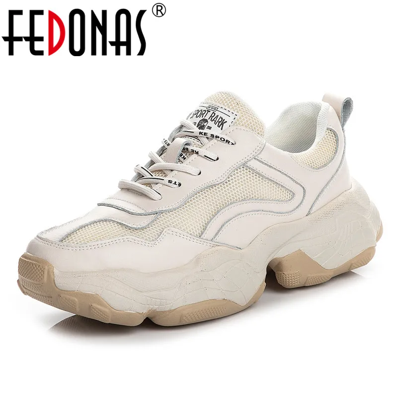 

FEDONAS 2019 New Fashion Mesh Breathable Women Sneakers Genuine Leather Round Toe Platforms Shoes Solid Basic Casual Shoes Woman