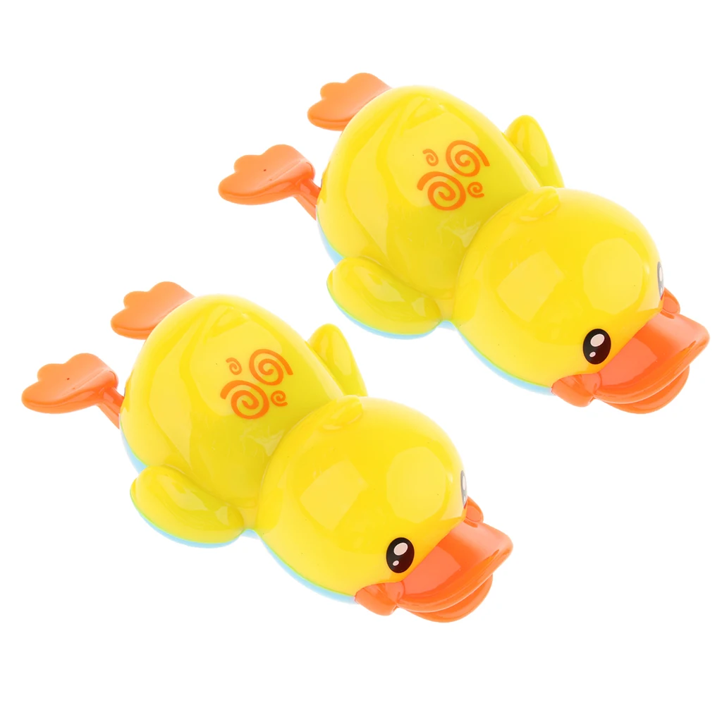 1 Pair Cute Plastic Wind Up Swimming Yellow Duck Kids Baby Bathing Time Water Toy Early Learning