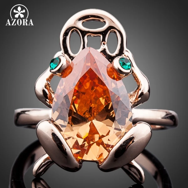 

AZORA Sparkling Rose Gold Color Big Pear Cut Cubic Zircon Fancy Frog Jewelry Ring TR0103