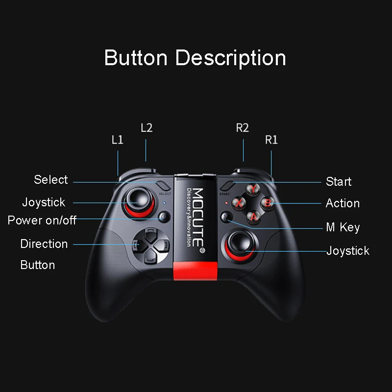 MOCUTE 050 054 VR Game Pad Android Joystick Bluetooth Controller Selfie Remote Control Gamepad for PC Android Phone TV + Holder