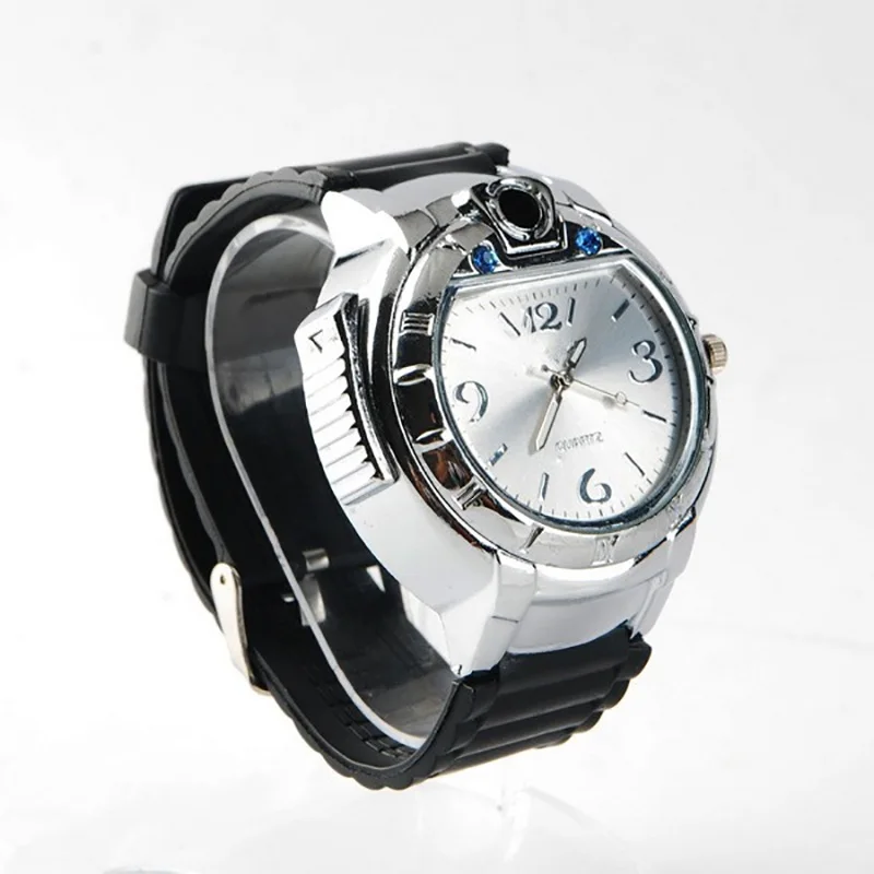 Зажигалка часы Мужские автоматические спортивные часы военные новые многоразовые газовые сигаретные сигары часы резиновые AHM07 1 шт