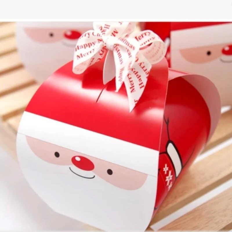 

10pcs/lot Cartoon Santa Hand Box Christmas Gift Box Simple Fold Paper Box Without Ribbon Party Favors and Gifts Bag Decorations