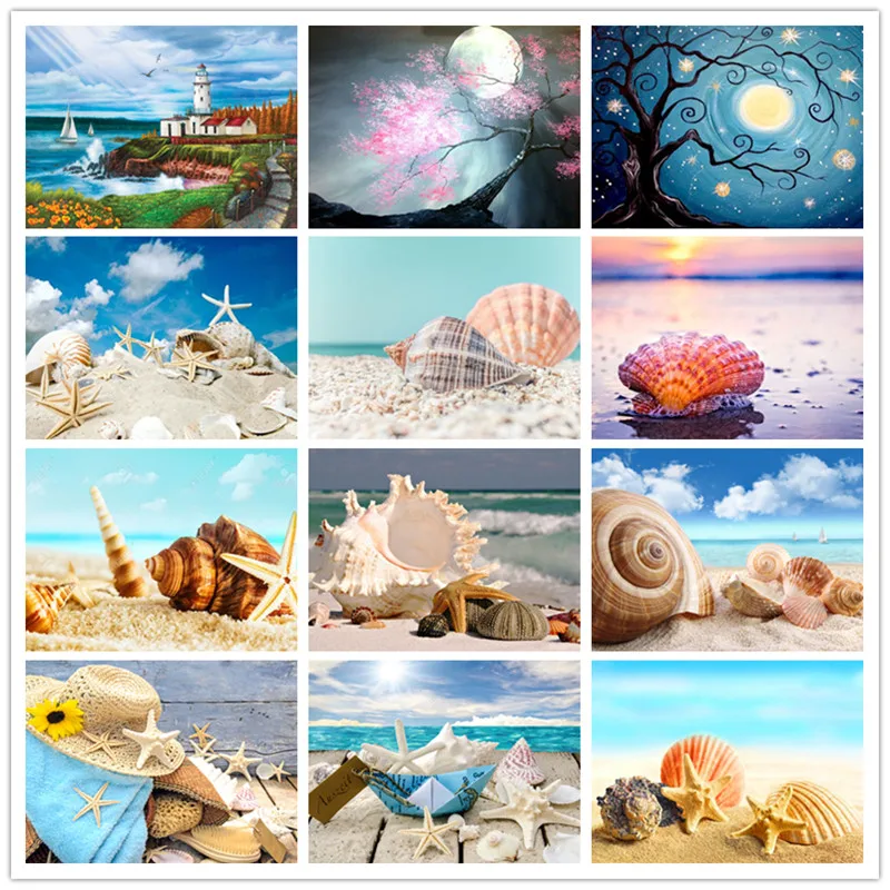 

DIY full diamond embroidery beach landscape 5D full diamond painting cross stitch round rhinestone Christmas gift