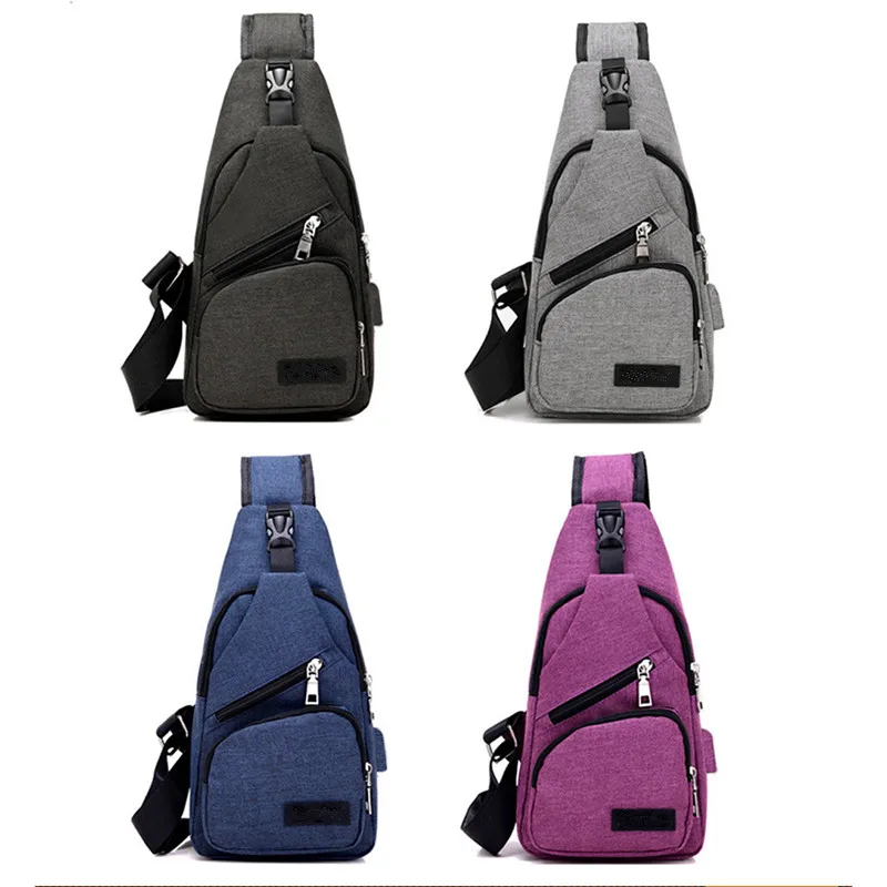 Men Anti-Theft Messenger Bags Handbags USB Charging Port Travel Sling Bag Crossbody Chest Pack Purple