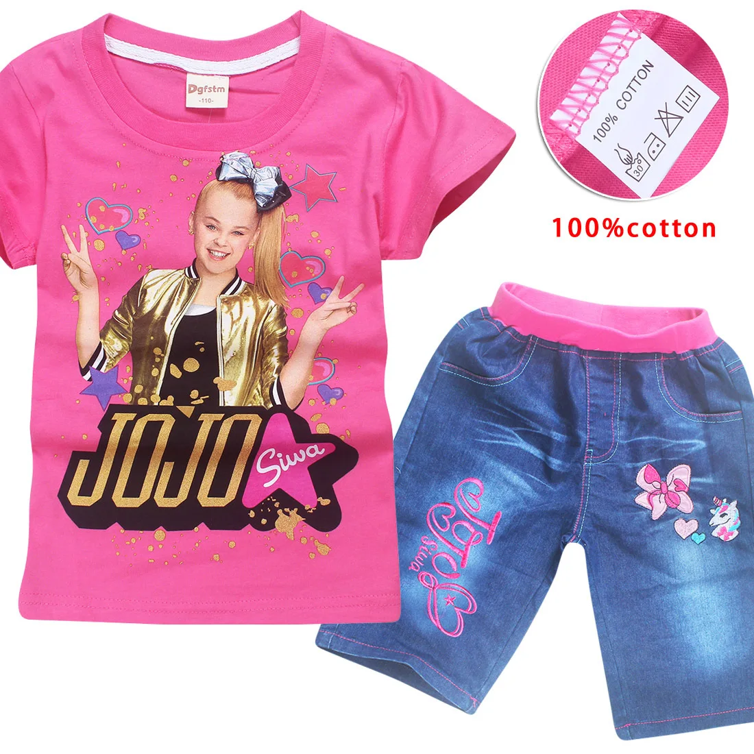 

4-12y Short Jeans + Cotton Tshirt Baby Girls Clothing Set for Kids 2018 Summer Children Tracksuits Costume Jojo Siwa Sport Suits