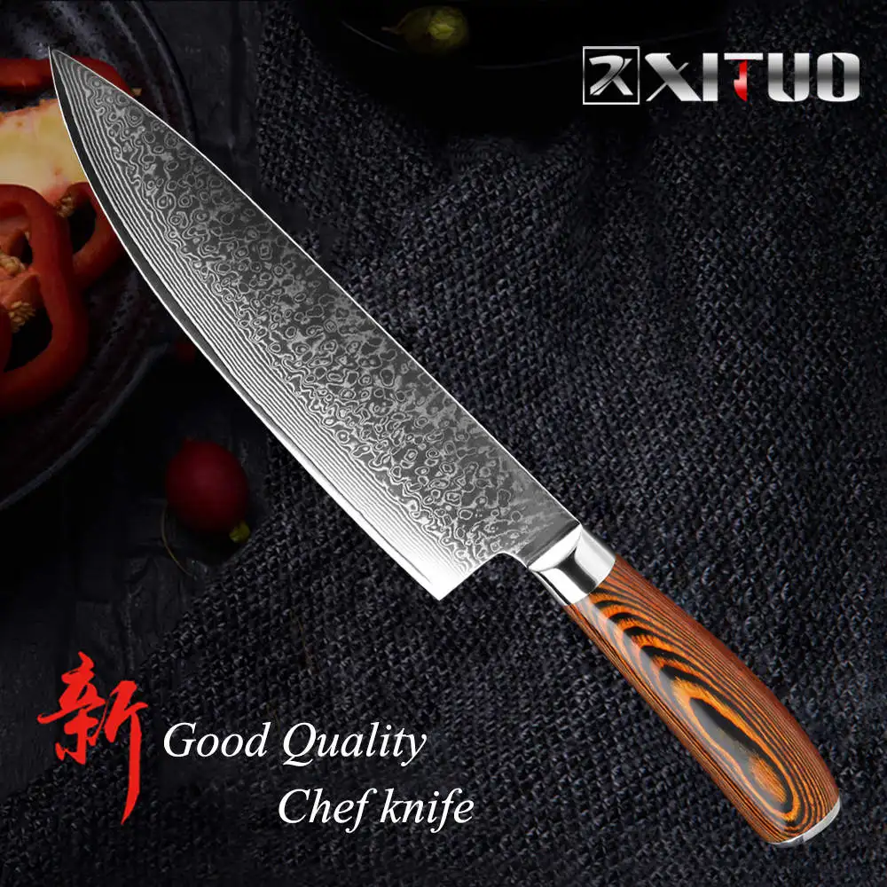 8 In Chef knife XITUO дамасский кухонный нож японский vg10 из высокоуглеродистой нержавеющей стали профессиональный нож шеф-повара обвалка нарезки утилита Кливер CN - Цвет: 8 In Chef knife