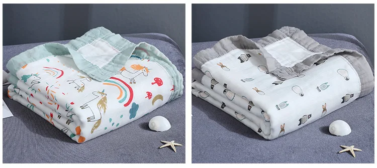 New 4 Layers Bamboo Baby Muslin Blanket Newborn Swaddles Soft Cartoon Blankets Bath Gauze Infant Wrap Sleepsack Multi-use Diaper (19)
