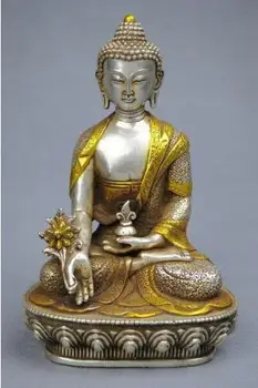 

YM 304 Excellent 21cm 18TH C TIBET SILVER STATUE OF MEDICINE BUDDHA