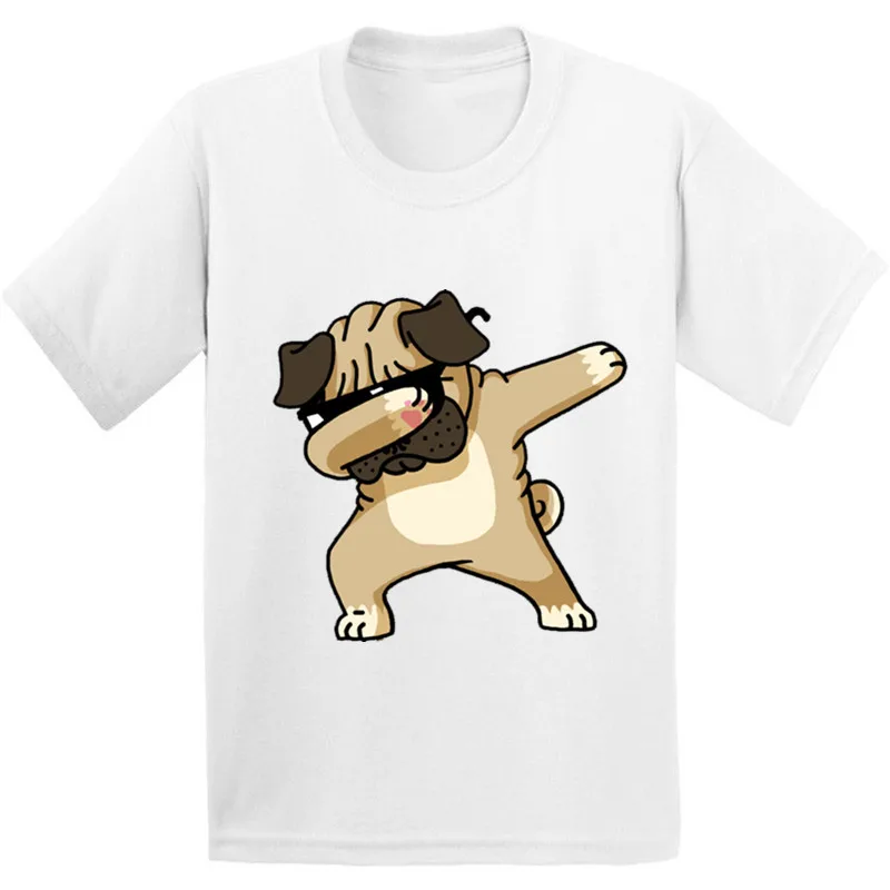 Крутая Детская Хлопковая футболка с рисунком мопса детская забавная одежда с рисунком кошки футболка с короткими рукавами для мальчиков и девочек