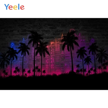 

Yeele Brick Wall Florescent Light Palm Tree Summer Photography Backgrounds Customized Photographic Backdrops for Photo Studio