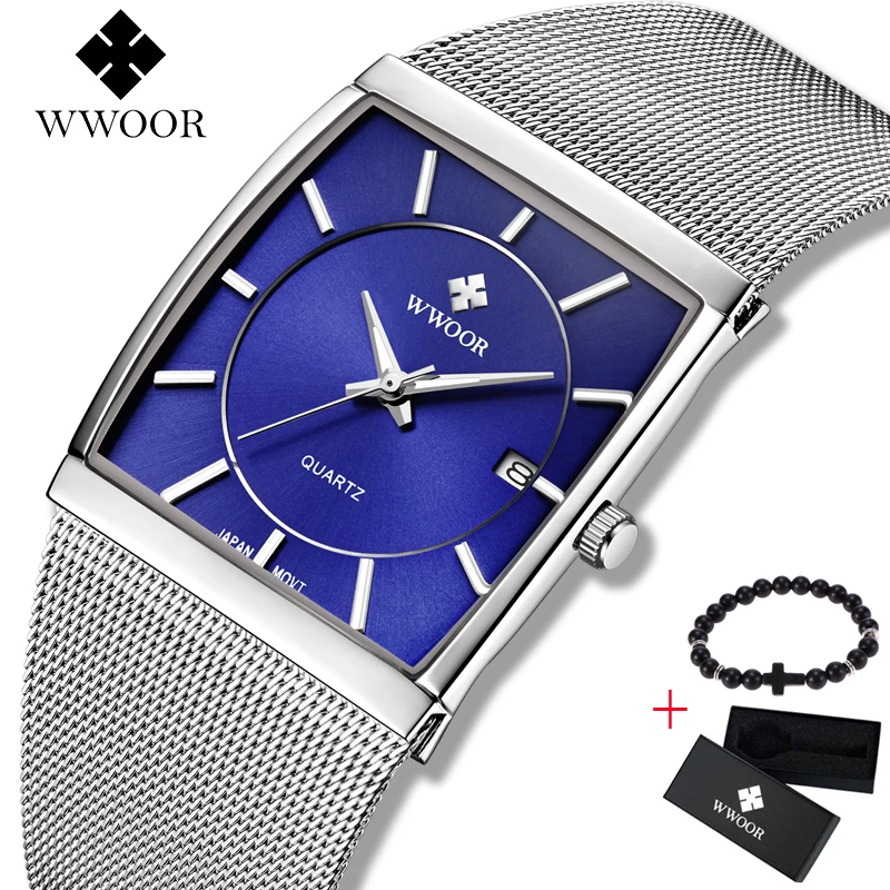 

WWOOR Watch MenTop Brand Luxury Famous Dress Square Fashion Watches Unisex Ultra Thin Wristwatch Relojes Para Hombre Free gift