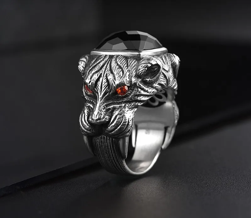 

original design ring male agate saber-toothed tiger hegemonic ring index finger single Japanese and Korean version