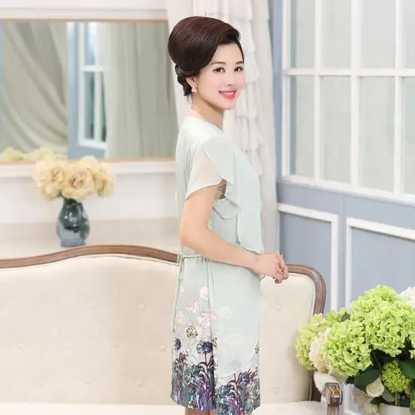 Dresses Fake Two Pieces Women 5XL 2019 New Elegant Summer Vestidos middle aged printing Chiffon party Dress DV465 Dresses Fake Two Pieces Women 5XL 2019 New Elegant Summer Vestidos middle aged printing Chiffon party Dress DV465