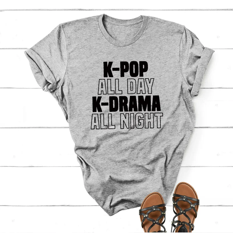 K-Pop All Day K-Drama All Night футболка Женская Корейская Южная Мода KPop Merch футболка хлопок короткий рукав топы