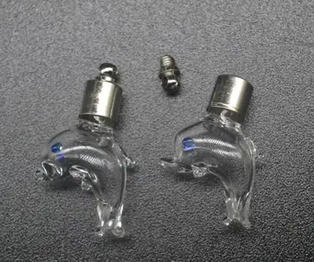 

20pcs/lot SCREW CAP 29.5*18*10.3mm dolphin Glass Vial Pendant name or rice art glass necklace pendant mini glass bottle jewelry