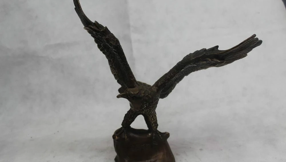 

12"Chinese Folk Pure Bronze excellent Lucky Lifelike Open Wings eagle