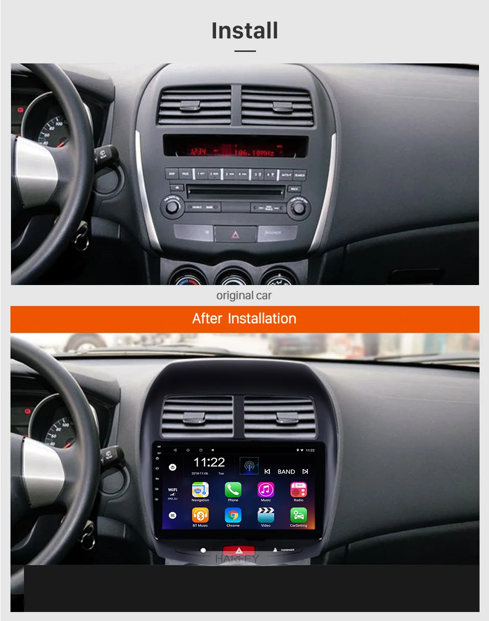 Top Harfey Android 8.1 10.1" For Mitsubishi ASX Peugeot 4008 2010 2011-2015 Car Multimedia player 2DIN GPS Navi radio stereo 2