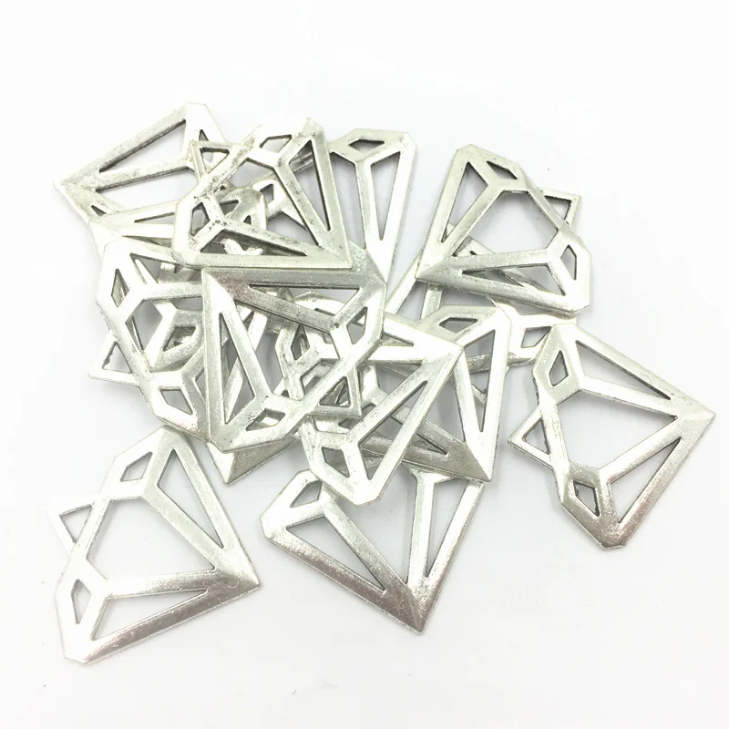 

20Pcs Pendants For Bracelets Ancient Silver Tone Diamond Shape Hollow Metal Fashion Jewelry DIY Findings Charms Craft 30mm