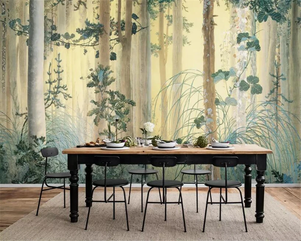 

Beibehang Custom wallpaper mural hand-painted forest flower oil painting living room bedside table background wall 3d wallpaper