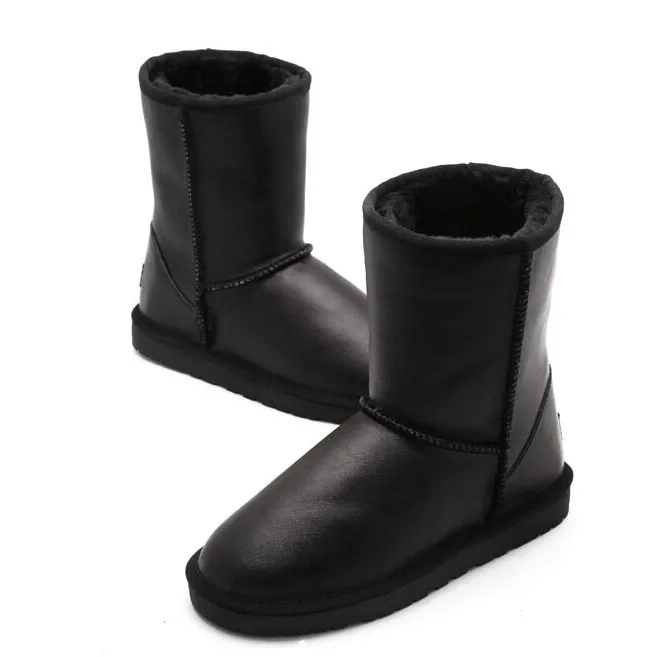 Women Classic Boots Brief Waterproof Genuine Leather Snow Boots Black