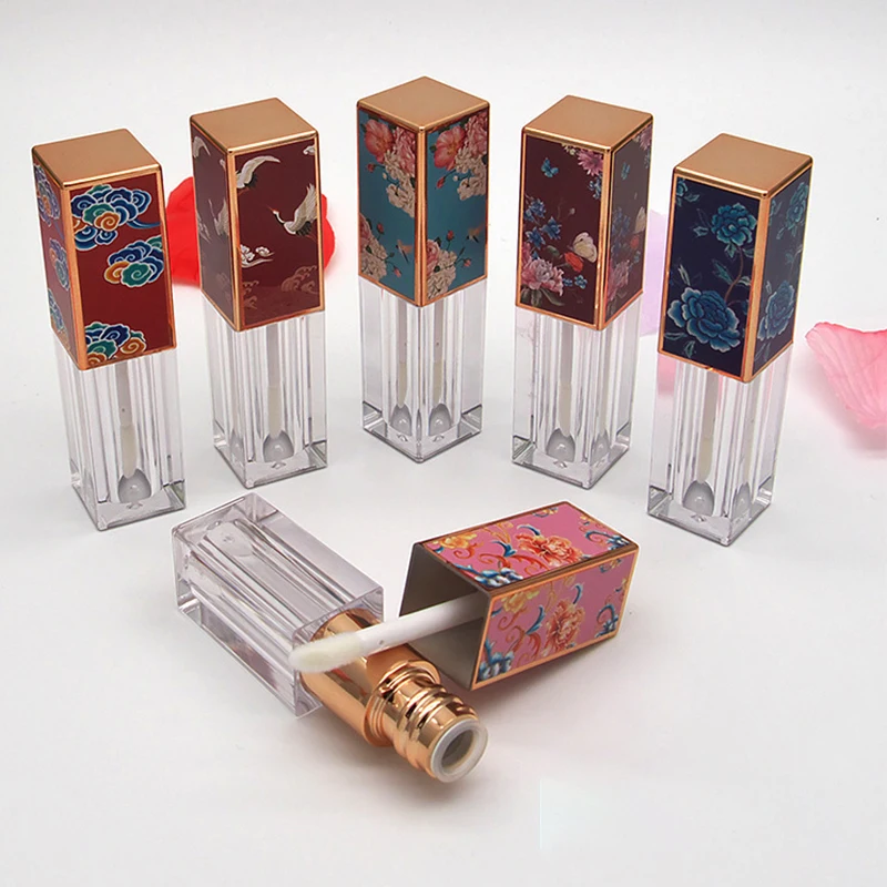 

10 Pieces 3.5ML Empty Transparent Lip Gloss Tubes Lip Balm Tube Lipstick Mini Sample Cosmetic Container With 3D print Gold Cap