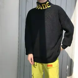 2018 зимние Для мужчин кашемир шерстяной в теплой 3 цвета свитер бренд Модные пальто пуловеры с надписями свободные Повседневное водолазка S-XL