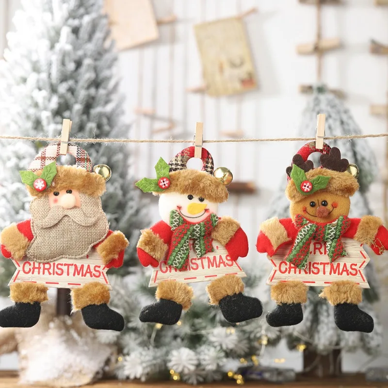 Придверный, с рождественскими мотивами декор дерева плюшевая кукла с золотым колокольчиком и деревянным знаком Рождественский кулон