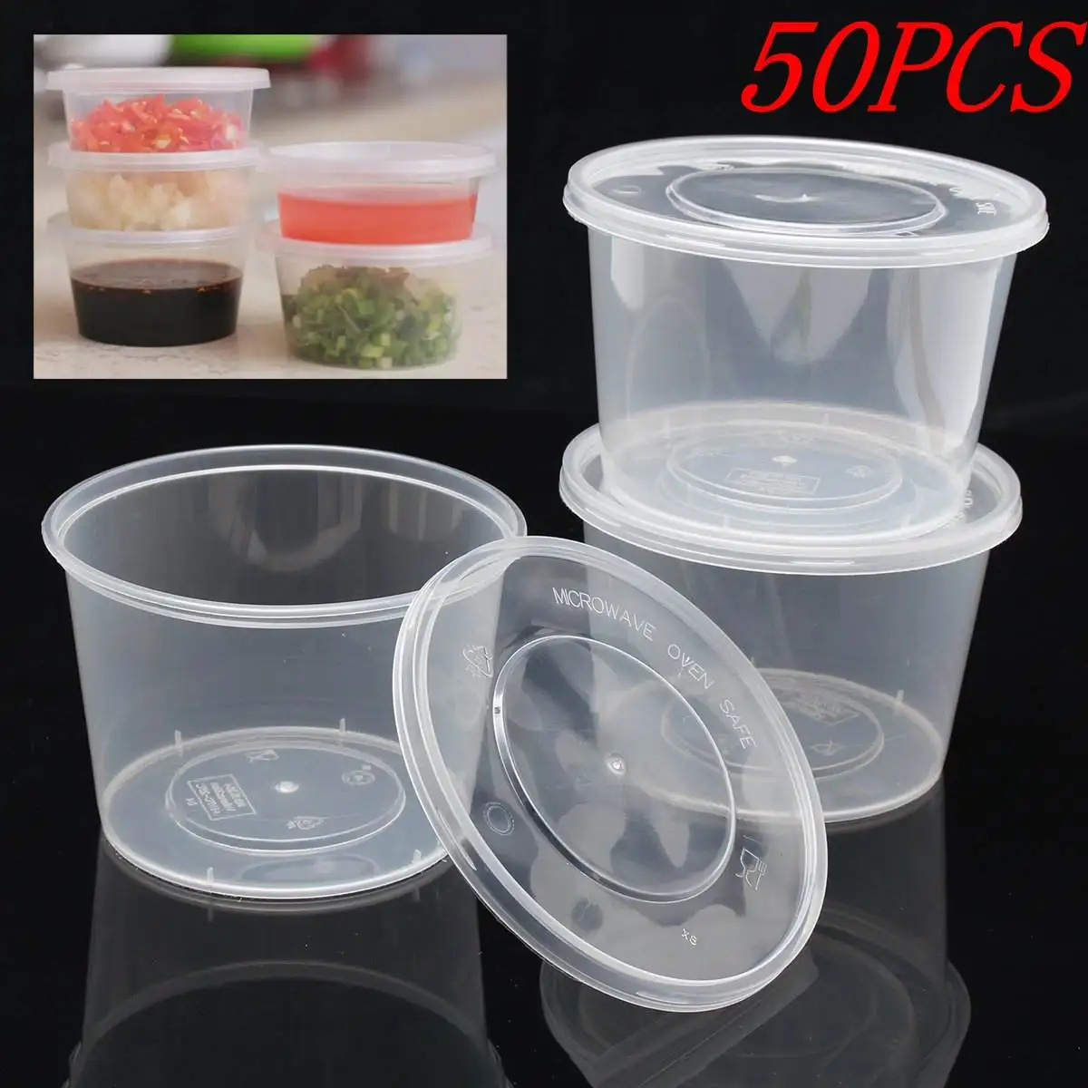 

Sauce Cups Disposable Condiment Plastic Clear Sauce Chutney Cups Boxes With Lid Food Takeaway Family Home Dinnerware 50 Pcs Set