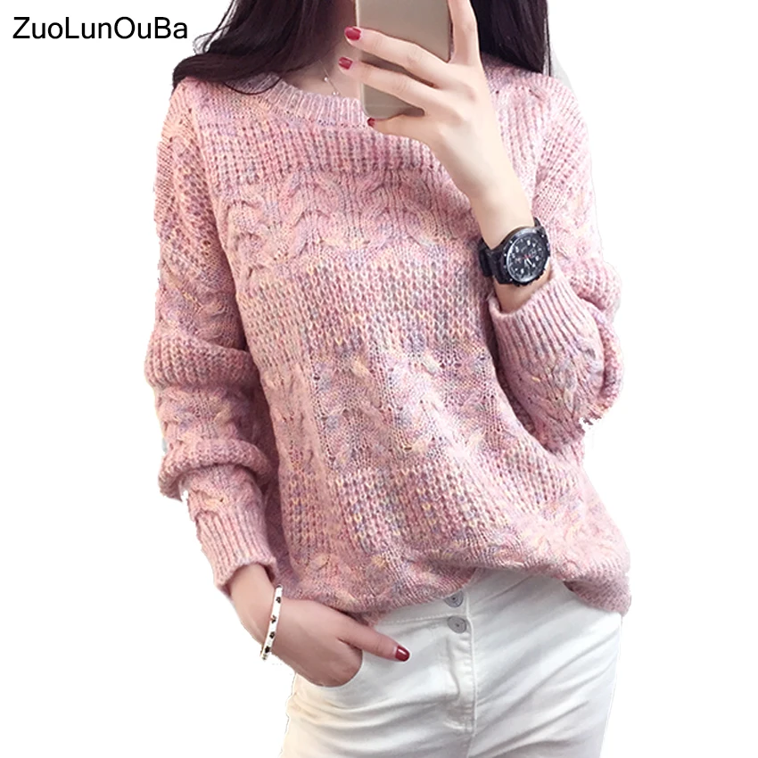 Zuolunouba 2018 Simple Striped Print Harajuku Sweet Sweater Women Computer Knitted O neck Full 